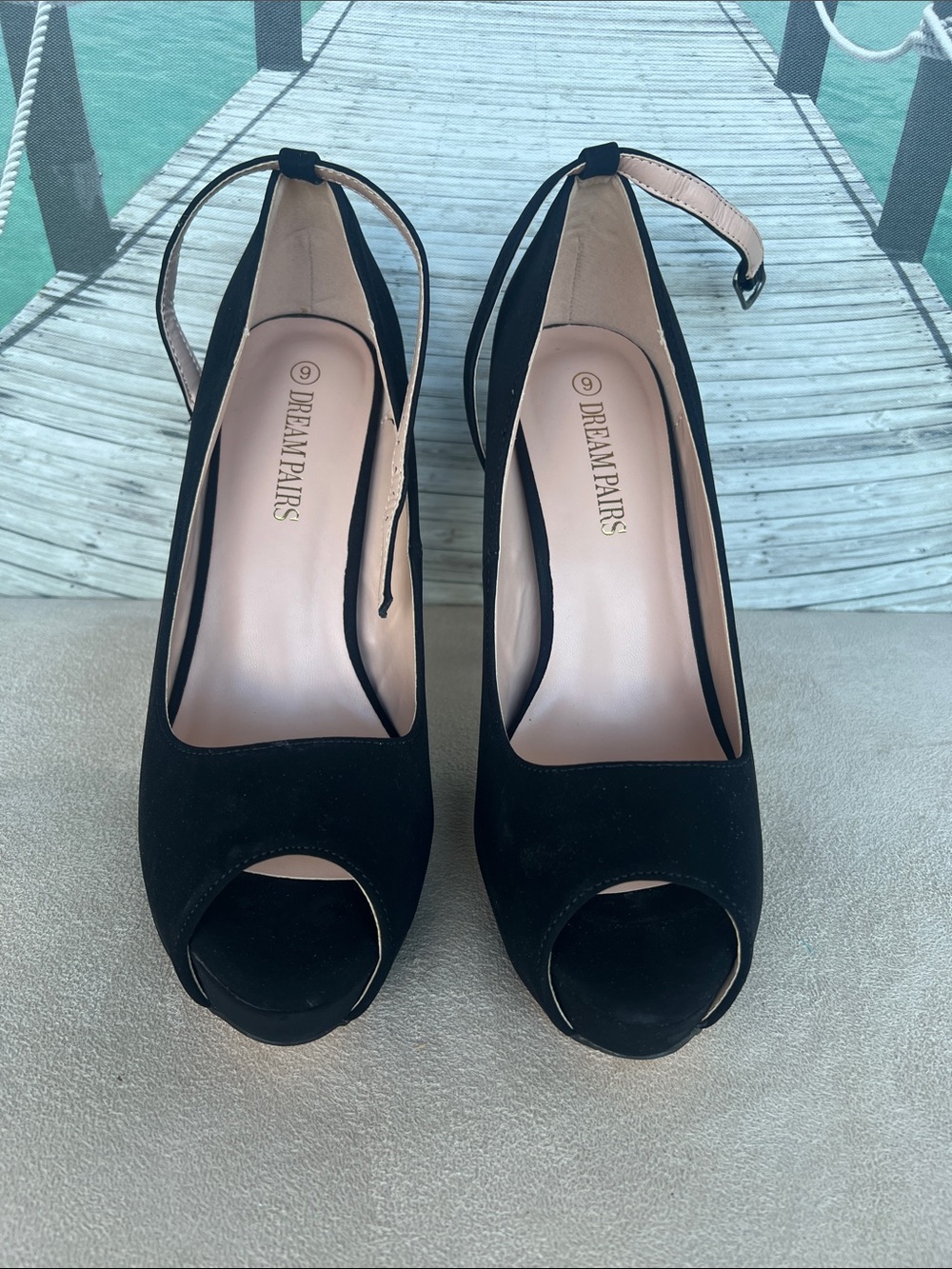Dream Pairs Black Suede Peep-Toe Ankle-Strap Heels